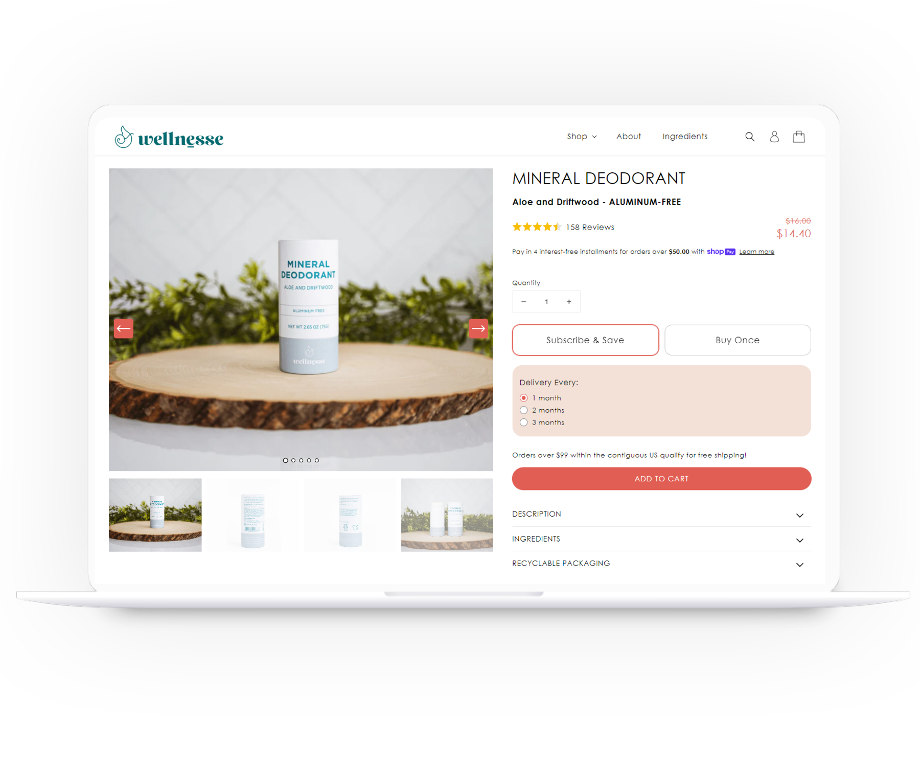 Laptop showing an online product page beside ecommerce development service content