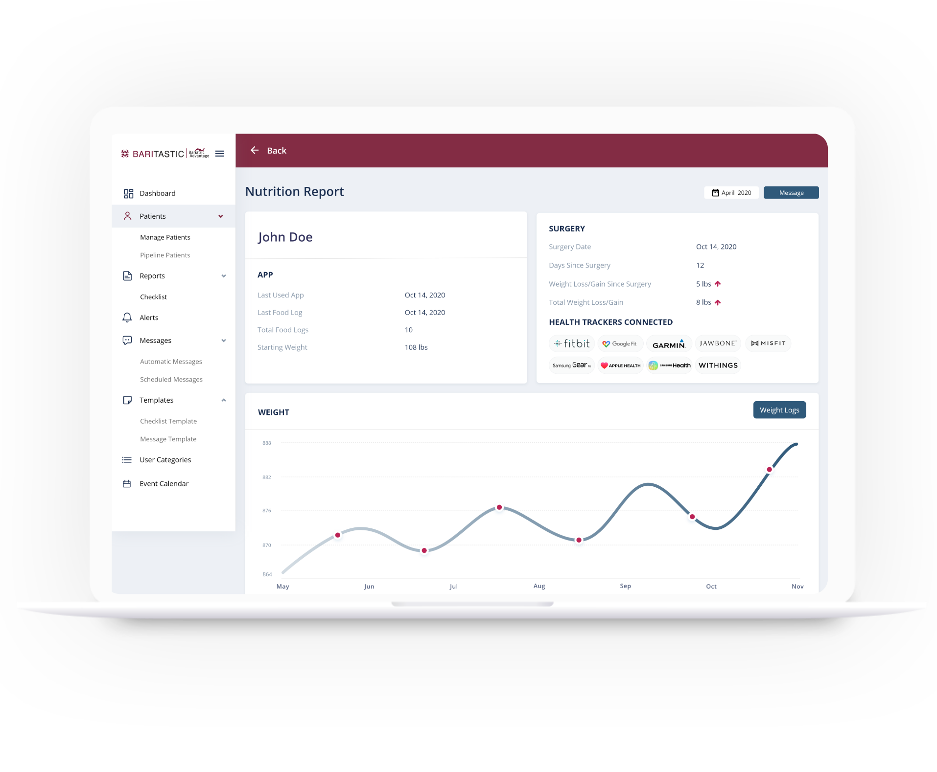 Web app development service section with custom dashboard interface and nutrition report screen