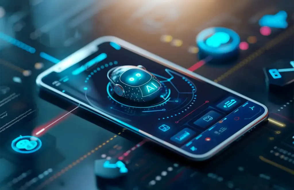 AI chatbot interface displayed on a mobile app screen, representing ChatGPT API integration for smart business apps.