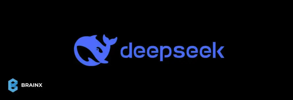 DeepSeek AI logo with blue whale icon on dark background representing the open-source reasoning model.