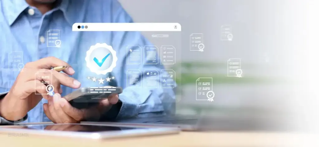 User reviewing digital check interface for acceptance criteria and web app test scenarios.