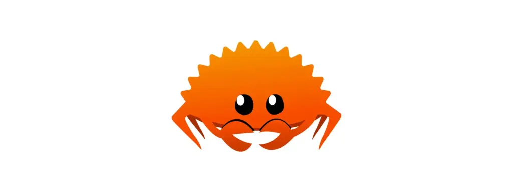 Rust programming language name displayed in bold text on a gray background.