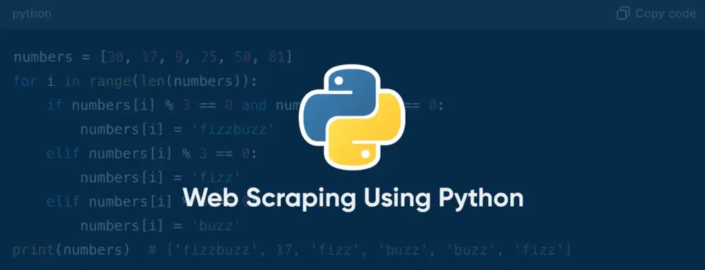 Python logo on a code background illustrating Python web scraping.